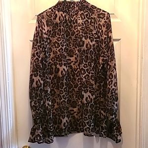LS JAGUAR PRINT BLOUSE W/ ELASTIC COLLAR & SLEEVES, SIZE M, SIMONTON SAYS